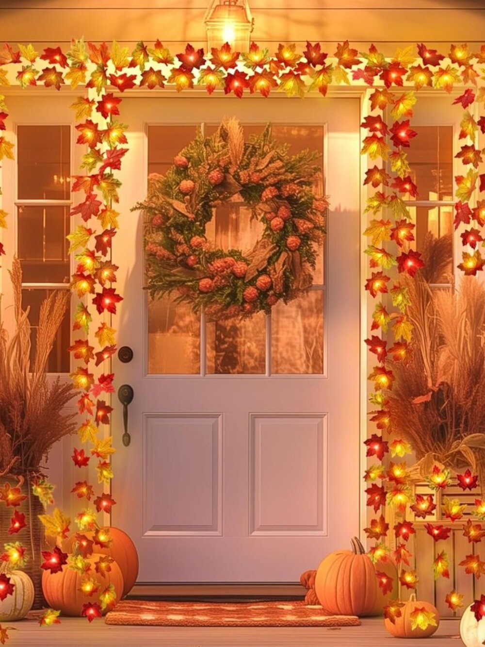 2 Pack Fall Maple Leaf String Lights Autumn Leaves Garland with Lights Halloween